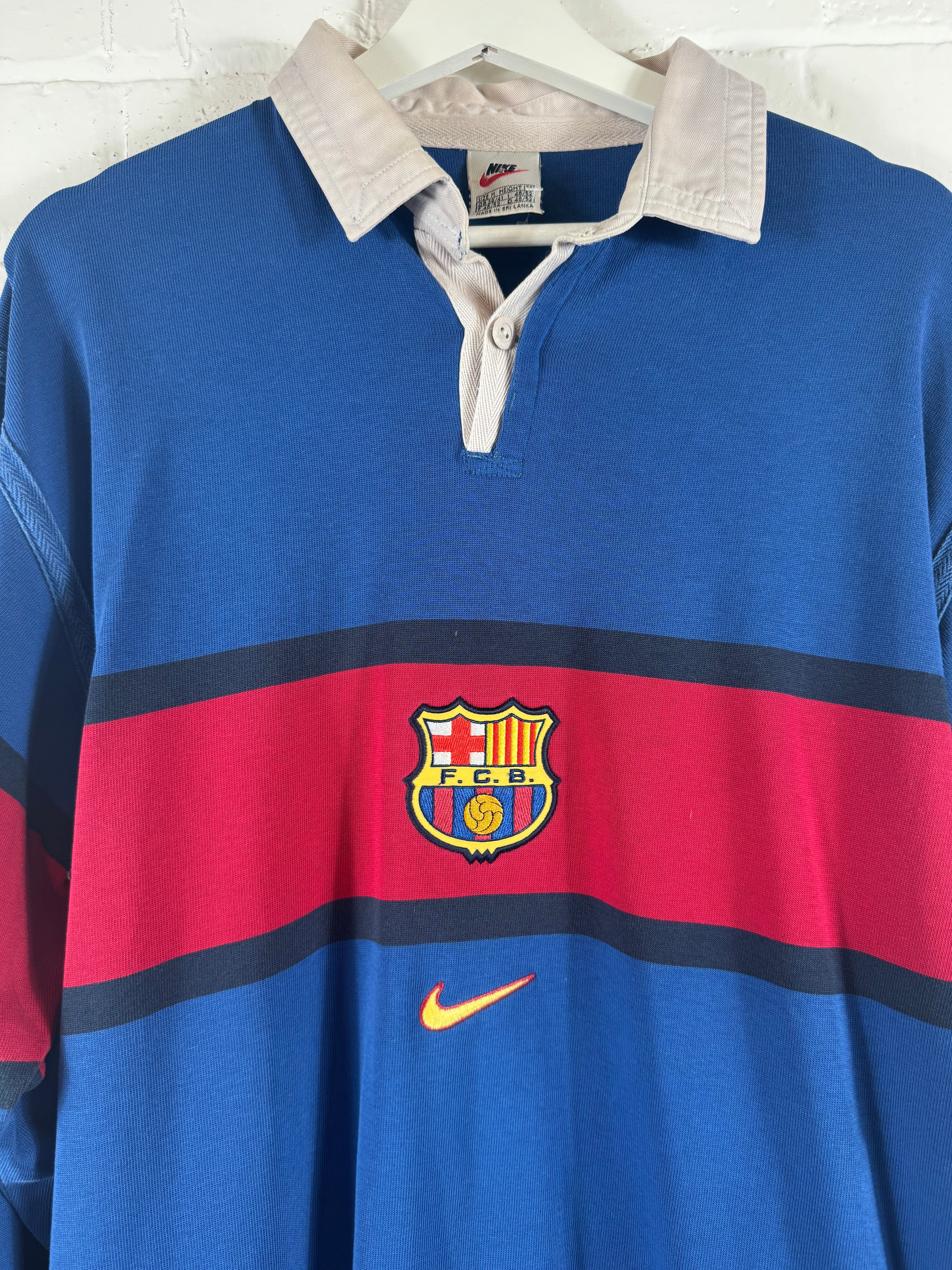 1998 - 99 FC Barcelona football long sleeve polo shirt Nike medium