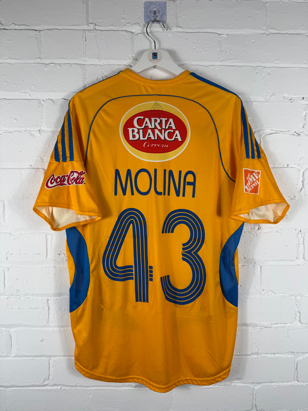 2007 / 08 Tigres UANL Home Adidas Medium Football Shirt Molina 43 Player Spec