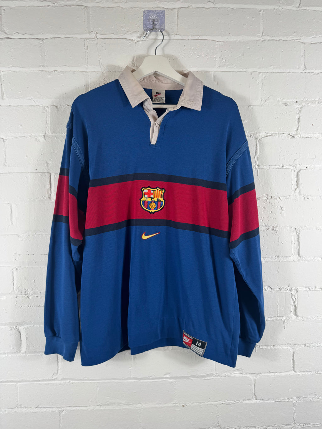 1998 - 99 FC Barcelona football long sleeve polo shirt Nike medium
