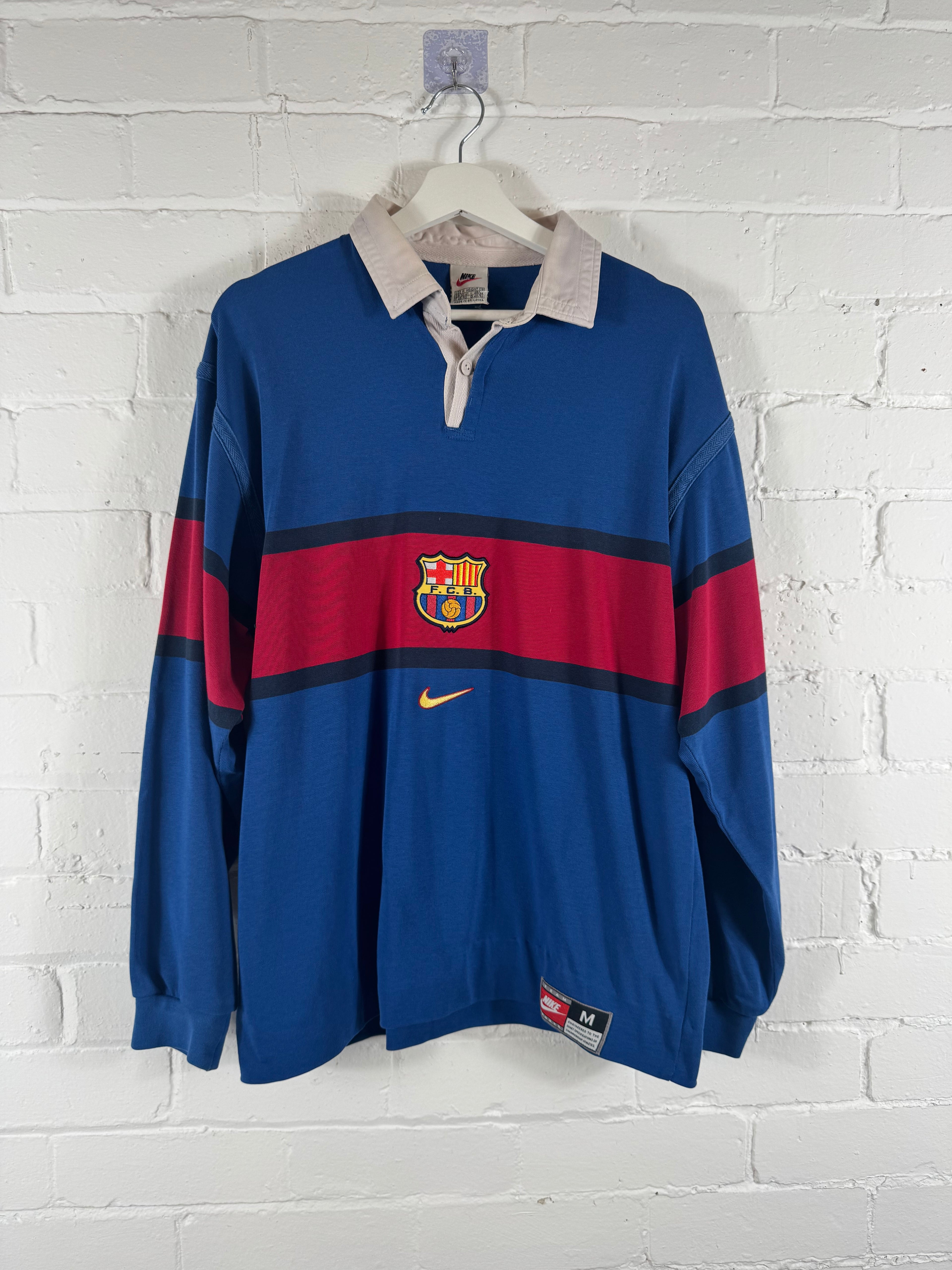 1998 - 99 FC Barcelona football long sleeve polo shirt Nike medium